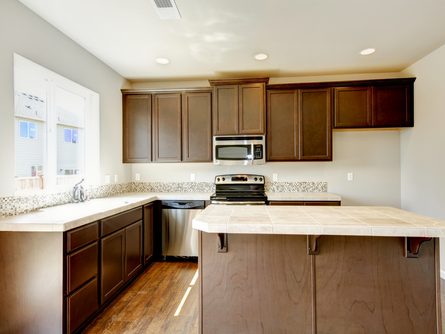 brown-painted cabinets